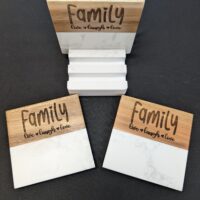 Marble and Wood Coaster Set